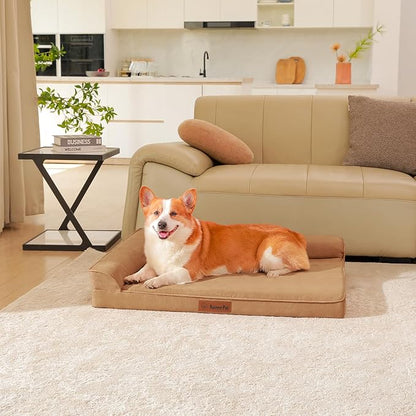 Chew Proof Dog Bed, 3" Memory Foam Dog Bed for Medium and Large Dogs, Removable and Washable Microsuede Cover, Waterproof Liner, Nonskid Bottom, 36x27 Inches L Khaki