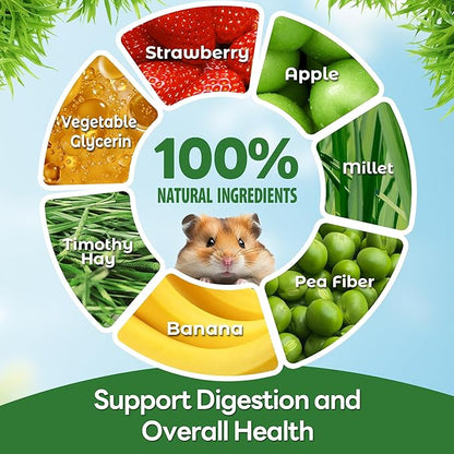 TEEWY 4PCS Guinea Pig Chew Toys, Prevent Teeth Overgrowth, Natural Vegetables and Timothy Grass, Hamster Chew Toys, Guinea Pig Toys, Chinchilla Toys, Grass Patch & Flowers