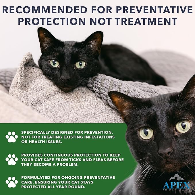 Apex Plus Cat Flea and Tick Treatment | 6-Month Supply, Over 1.5 lbs | Flea Treatment for Cats & Kittens | 24-Hour Activation, Waterproof, 30-Day Protection