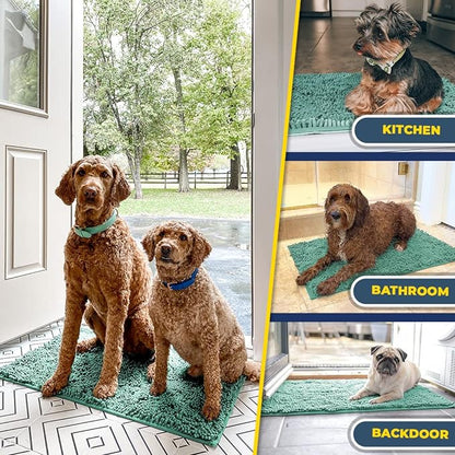 Muddy Mat® Shown on TV–Super Absorbent Microfiber Dog Door Mat for Muddy Paws, Non-Slip Washable Pet Rug, Quick Dry Chenille Entryway Carpet, Machine Washable Indoor Outdoor mat–Seafoam Green 30"x19"