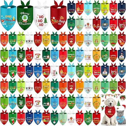 200 Pcs Christmas Dog Bandana Bulk with Sayings Pet Bandanas Triangle Scarf Bibs Washable Puppy Kerchief Adjustable Grooming Supplies for Small Medium Large Dog Cat Costume Accessories