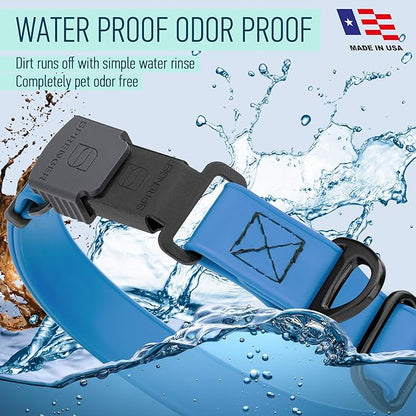 Dogline Biothane Waterproof Dog Collar with Herm Sprenger Black Stainless Steel Quick Release Buckle – Heavy Duty Tactical Durable Collar for Dogs – Comfortable and Safe Pet Collar W3/4" L12-19 Blue