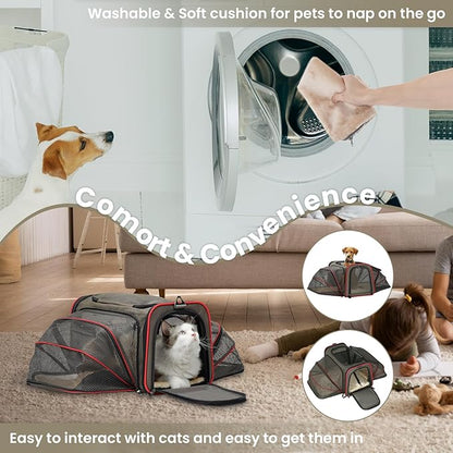 Petsfit Expandable Cat Dog Carrier for 2 Cats, 19" Lx 12" Wx 12" H Soft-Sided Portable Pet Carrier for Travel, Dog Carrier for Small Dog with 2 Side Extensions, Anti-Escape