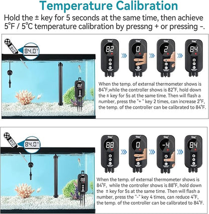 hygger Aquarium Heater 300W,Titanium Heater with Digital LED Controller and Temperature Probe,Submersible Fish Tank Heater with Temperature Calibration,for Saltwater & Freshwater Fish Tank 50-60Gallon