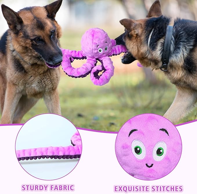 Purple Octopus Squeaky Dog Toy – Tough Plush Stuffed Animal for Small, Medium & Large Dogs