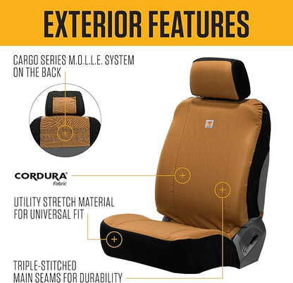 Carhartt Universal Nylon Duck Canvas Fitted Bucket Seat Cover, Durable Seat Protection with Rain Defender, Single, Gravel