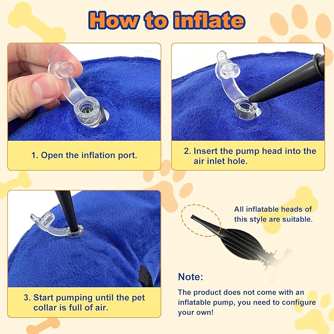 Dog Cone Collar with Enhanced Anti-Licking, Inflatable Dog Cone After Surgery, Adjustable Size with Soft Padding for Small Medium Large Dogs - Blue/M+