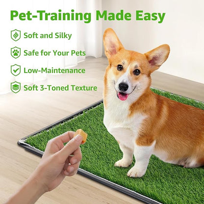 Dog Grass Large Potty Patch, Dog Litter Boxes Artificial Grass Bathroom Turf for Pet Training, Washable Puppy Pee Pad, Perfect Indoor/Outdoor Portable Potty Pet Loo (Potty system-45.1"x29.1")