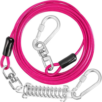 Jenico Dog Tie Out Cable, 10-150FT Runner Cable with Swivel Hook and Shock Spring, Yard and Camping Dog Leash Tether for Small to Medium Pets Up to 500 LBS