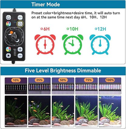 hygger Aquarium LED Light Fish Tank Full Spectrum Lighting with 24/7 Day-Night Cycle Mode & Auto On/Off Timer, 7 Colors Options, Dimmable, Extendable Bracket for 12~18inch Freshwater Plant Tank