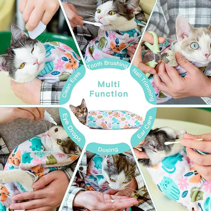 17.7" Cat Grooming Wrap, Cat Wrap for Cutting Nails, Self-Adherent Fabric Wrap for Cats, Cat Burrito Wrap Anti-Scratch, Anti-Escape, Multifunctional Swaddle Wrap Pet Tool (Orange Kitten, Medium)