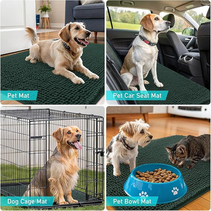 OLANLY Dog Door Mat for Muddy Paws 24x16, Absorbs Moisture and Dirt, Absorbent Non-Slip Washable Doormat, Quick Dry Chenille Mud Mat, Entry Indoor Entryway Carpet for Inside Floor, Blackish Green