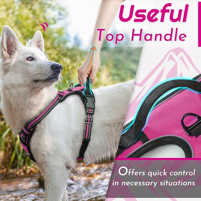 Eagloo Dog Harness Small Sized Dog, No Pull Service Vest with Reflective Strips and Control Handle, Adjustable and Comfortable for Easy Walking, No Choke Pet Harness with 2 Metal Rings, Rose Red, S