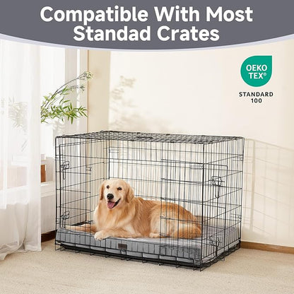 OhGeni Orthopedic Waterproof & Machine Washable Dog Bed for Large Pets, Suitable for Crates, 25D Egg Crate Foam, Non-Slip Bottom & Removable Cover, Corduroy Fabric, 41 Inches(Gray)