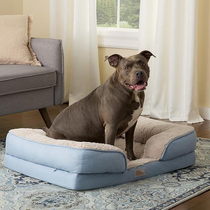 TOWN & COUNTRY EVERYDAY CuddleTown Comfy Solid Bolster Sofa Pet Bed, Supportive & Calming Egg Crate Foam, Non-Slip Bottom, Machine Washable Cover, Cream, Large 35"x25"x8"