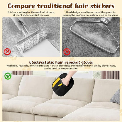 Atsy Pet Hair Removal Glove for Cats & Dogs,Electrostatic Pet Hair Removal Gloves,Reusable Pet Hair Removal Tool,Cat Grooming Gloves for Hair Removal for Couch, Furniture, Carpet, Curtain(2PCS)