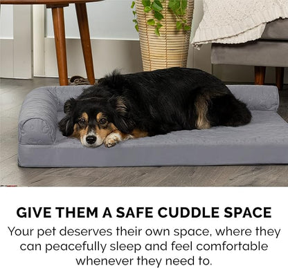 Furhaven Cooling Gel Dog Bed for Medium/Small Dogs w/ Removable Bolsters & Washable Cover, For Dogs Up to 35 lbs - Pinsonic Quilted Paw L Shaped Chaise - Titanium, Medium