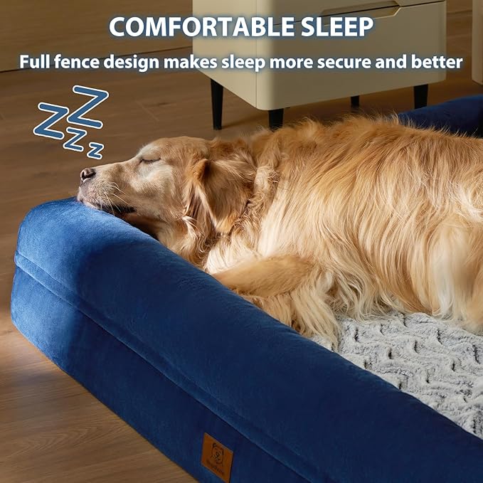 WNPETHOME XXL Extra Large Dog Bed, Washable Dog Couch with Removable Waterproof Cover, Orthopedic Large Pet Sofa Bed with Bolster Sides for Sleeping