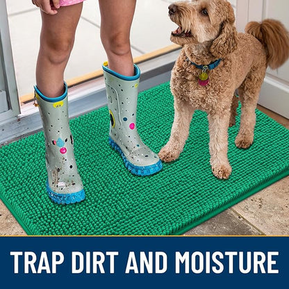 Smiry Dog Door Mat for Muddy Paws 30x20, Absorbs Moisture and Dirt Doormat, Non-Slip Washable Quick Dry Chenille Front Door Mat Indoor Entrance, Entryway Carpet for Inside Floor, Emerald Green