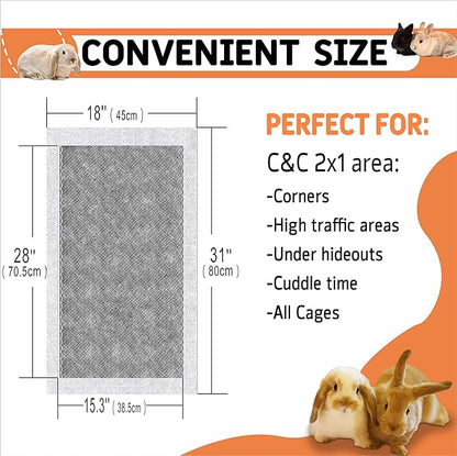 Guinea Pig Bedding, Disposable Guinea Pig Cage Liners, Charcoal Odor Controlling Absorbent Waterproof Pee Pads for Rabbits, Hamster and Other Small Animals. 18''x31'',50 Count