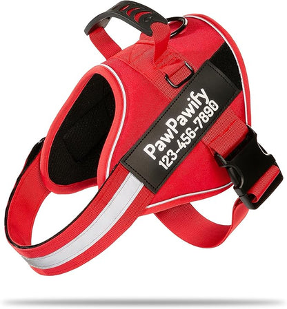PawPawify Custom No Pull Dog Harness with Name and Phone Number, Heavy Duty Personalized Pet Vest to Prevent Tugging, Pulling, or Choking, Training and Walking (New Red, XXL (85-140 LBS))