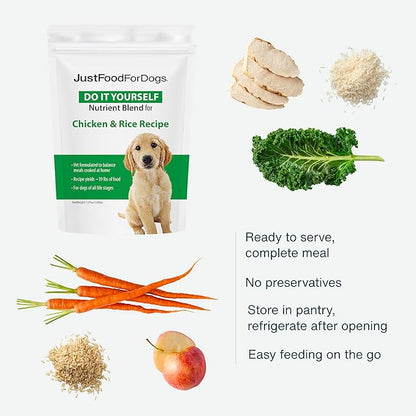 JustFoodForDogs DIY Nutrient Blend for Homemade Dog Food, Chicken & White Rice