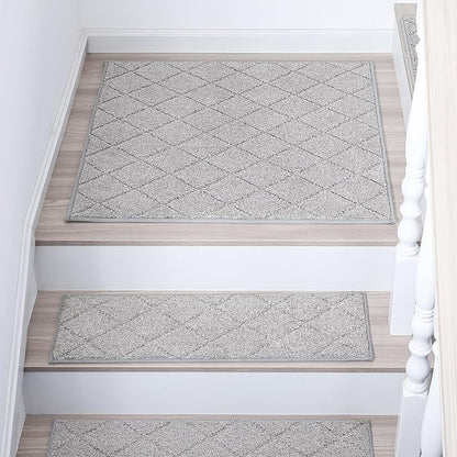 COSY HOMEER Edging Stair Treads Non-Slip Corner Indoor Stair Runners for Wooden Steps,Landing Slip Resistant Stair Rugs Mat for Kids and Dogs,100% Polyester TPE Backing,Grey,30x30 inch