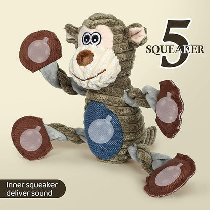 Plush Monkey Squeaky Dog Toy – Stuffed Animal for Small, Medium & Large Dogs