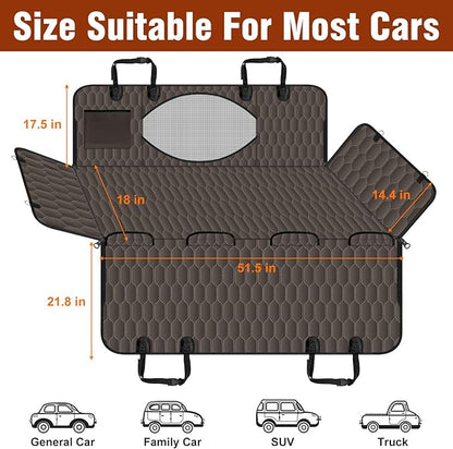 Waterproof Dog Car Seat Cover - Scratch Proof Nonslip Back Seat Hammock with Mesh Window & Storage Pocket for SUVs/Trucks/Sedans-S, Brown/Black