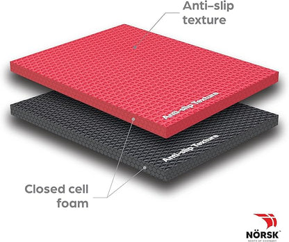 Norsk Reversible Gym Exercise Mats 3/4" Thick EVA Interlocking Foam Tiles, Perfect Gym Flooring for Home Gym, 12 24"x24" Tiles & 24 Trim Pieces, 48 Sq. Ft. Reversible, Red/Black