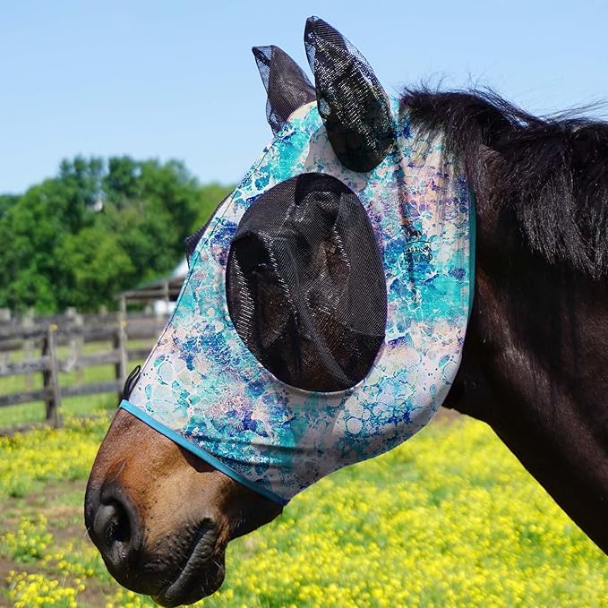 Harrison Howard Super Comfort Stretchy Fitting Horse Fly Mask with UV Protection Soft on Skin with Breathability Pastel Mix Full Size