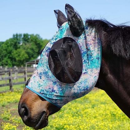 Harrison Howard Super Comfort Stretchy Fitting Horse Fly Mask with UV Protection Soft on Skin with Breathability Pastel Mix Full Size