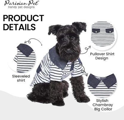 Parisian Pet Preppy Boy Polo Dog Shirt – Puppy Outfits – 100% Cotton Doggie Clothes – Cute Machine Washable Puppy Apparel - Dog Shirts for Small Dogs S