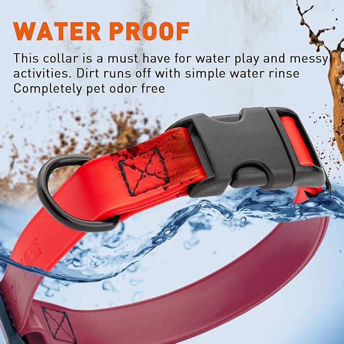 Dogline Biothane Waterproof Dog Collar with Quick Release Buckle Strong Coated Nylon Webbing with Odor- Proof for Easy Care Easy to Clean Fits Small Medium or Large Dogs, Red 1" W 15-23" L