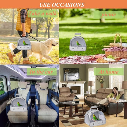 Bird Carrier Travel Cage with Stand, Small Bird Travel Carrier for Parrot with Perch, Side Access Window (Grey)