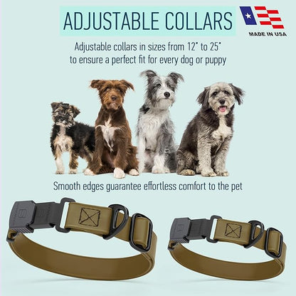 Dogline Biothane Waterproof Dog Collar with Herm Sprenger Stainless Steel Quick Release Buckle – Heavy Duty Tactical Durable Collar for Dogs – Comfortable and Safe Pet Collar, W 1" L 15-25", Brown