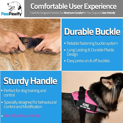 PawPawify Custom No Pull Dog Harness with Name and Phone Number, Heavy Duty Personalized Pet Vest to Prevent Tugging, Pulling, or Choking, Training and Walking (Black, S (10-19LBS))
