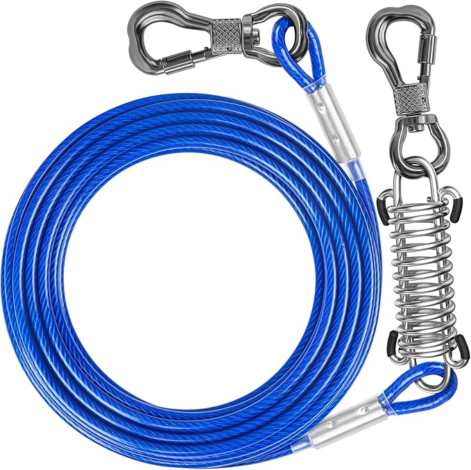 Tresbro 70 FT Dog Tie Out Cable with Spring, Shock Absorbing Tether Chains for Outside Aavilable in 10/15/20/25/30/40/50/70/100/120 FT, Heavy Duty Leads for Yard for Medium & Large Dogs Up to 500 LBS