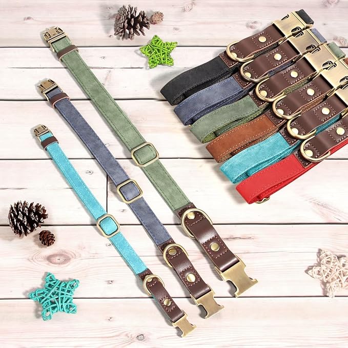 Didog Soft PU Leather Dog Collars for Small Dogs,Classic Adjustable Dog Collars with Quick Release Metal Buckle,Easy Clean and Comfortable with Nylon Lining,Light Blue,S Neck 10-15"