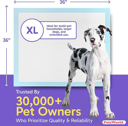PETSWORLD Giant Dog Potty Pads, Odor-Eliminating, 36" x 36", Ultra Absorbent 5-Layer Leak-Proof Training Pads for Dogs & Cats (36x36, 150 Count)