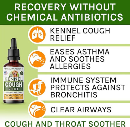 Kennel Cough Herbal Drops for Dogs & Cats - Cough Relief - Throat Soother - Dry and Wet Pet Cough - Made in US - 2 Fl Oz