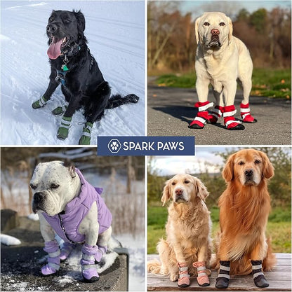Spark Paws Dog Shoes, Waterproof Dog Boots for Medium to Large Dogs, Non Slip, Breathable Dog Booties and Paw Protectors - 4PCS Doggie Hiking Boots with Reflective Straps - Red, Size 8
