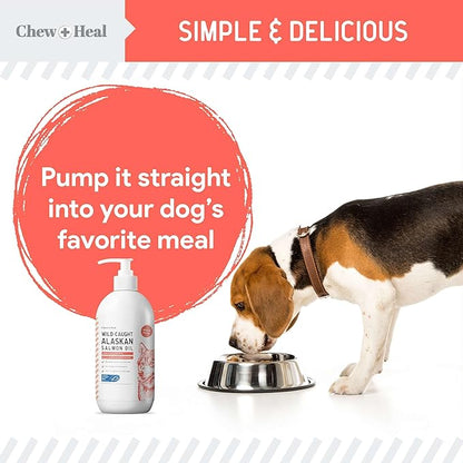 Pure Wild Alaskan Salmon Oil for Dogs - 8 oz. Pump Cap - Toxin Free Dog Fish Oil Rich in Omega-3 and 6, Vitamin D, EPA, and DHA for Healthy Skin and Coat - Pink, COHO, and Sockeye Salmon