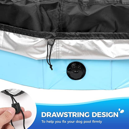 79 inch Dog Pool Cover, Portable Round Collapsible Bathing Tub Kiddie Pool Cover with Oxford Cloth Material and Drawstring Design, Waterproof and Dustproof (Black) - Only Cover…