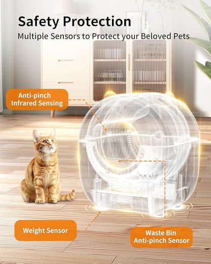 Self Cleaning Litter Box,76L Automatic Cat Litter Box Self Cleaning with APP Control,Low Noise,Safety Protection,Roll Garbage Bags,Deodorizer and Cleaning Brush for Multiple Cats