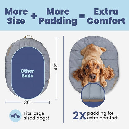 Travel Dog Bed (42" x 30") – Foldable, Packable Camping Dog Bed – Water Resistant, Cozy & Durable Mat with Soft Padding – Compact, Portable & Machine Washable – Large & Small Breeds – Grey