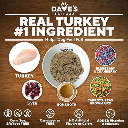 Dave's Pet Food Weight Management Dog Food (Turkey & Vegetables), Made in USA, Weight Loss, Soft, Canned Wet, 13.2oz (12 Pack)