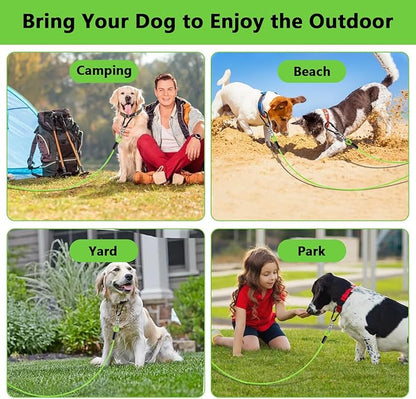 Dog Tie Out Cable 15FT-500Lbs,Heavy Duty Dog Leads&Tether for Yard with Swivel Hook,Small Large Dogs Leash Line for Outside,Rust Chew Proof Dogs Run Cable for Outdoor Camping (Green, 15FT)