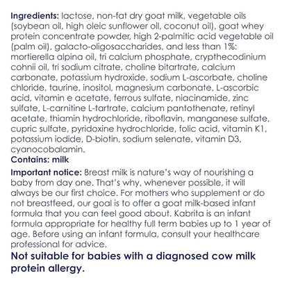 Kabrita Goat Milk Infant Formula - Easy to Digest Baby Formula 0-12 Months - Contains Prebiotics, Iron, DHA, Non-GMO - Gentle on Sensitive Tummies - Formula Supporting Gut Health & Sleep - 28Oz