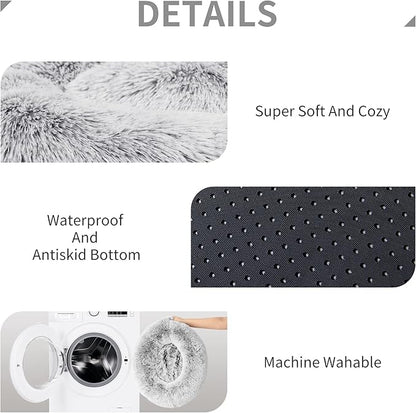 Love's cabin Calming Cat Bed for Indoor Cats, Anti-Anxiety Donut Round Dog Bed, Fluffy Faux Fur Washable Pet Bed for Small Medium Dogs and Cats,Grey,20in